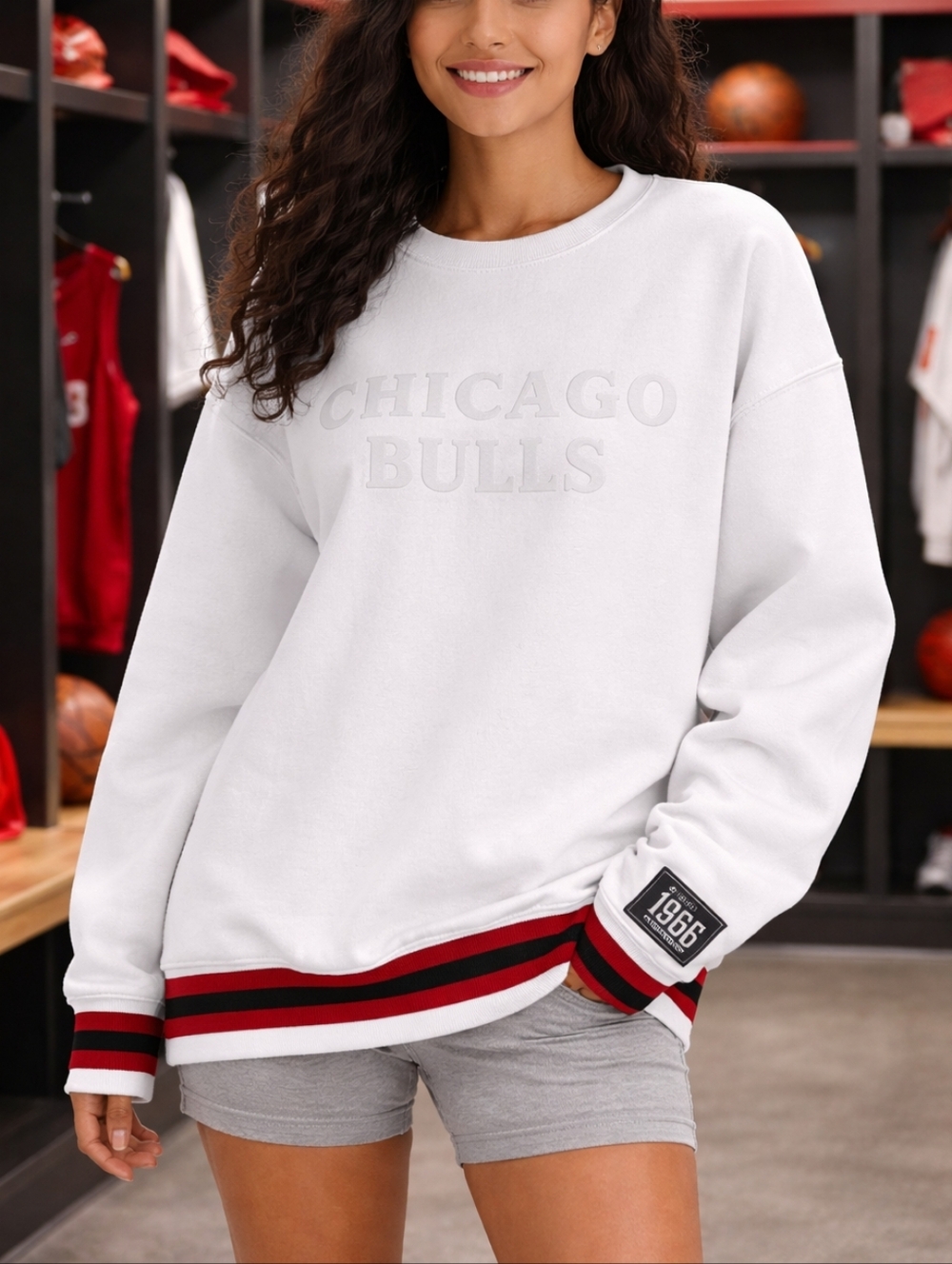 Chicago Bulls White Sweatshirt With Red And Black Accents